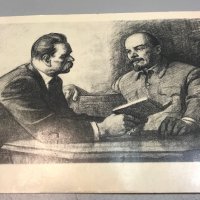 Картичка - рисувани портрети на Ленин и Горький от 1969 г. - РЕТРО !, снимка 1 - Колекции - 24609599