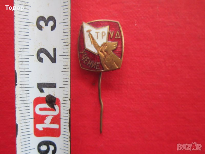 Стара значка знак Труд Учение бронз емайл , снимка 1