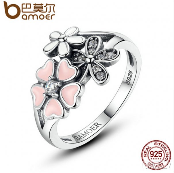 Нежен пръстен-2 с естествени бели топази, сребро и родий, снимка 1