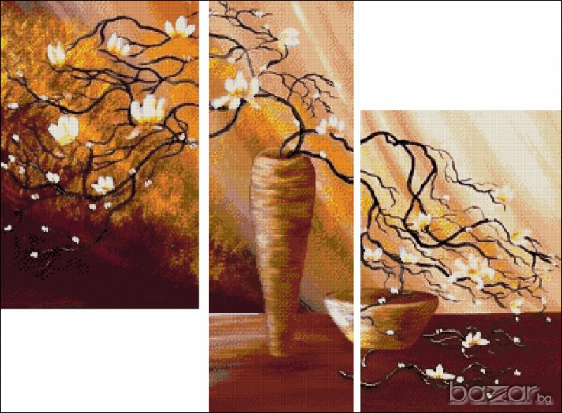 гоблен-триптих "ИКЕБАНА"-Д41;размери/47*34/см.;28цвята;, снимка 1