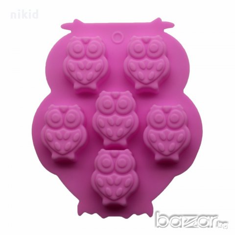 6 сови бухалчета силиконов молд калъп форма бонбони шоколад желирани украса декорация торта глина са