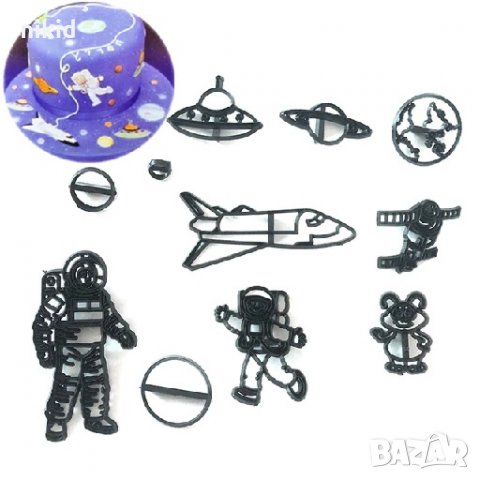 11 бр Астронавт космос ракети космонавт пластмасови резци щампи форми украса фондан торта декор