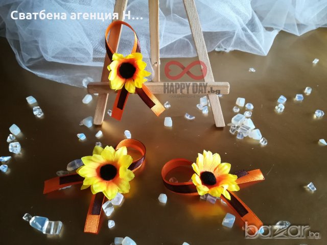 Сватбена бутониера за ревер Слънчоглед мини, снимка 2 - Сватбени аксесоари - 21060924