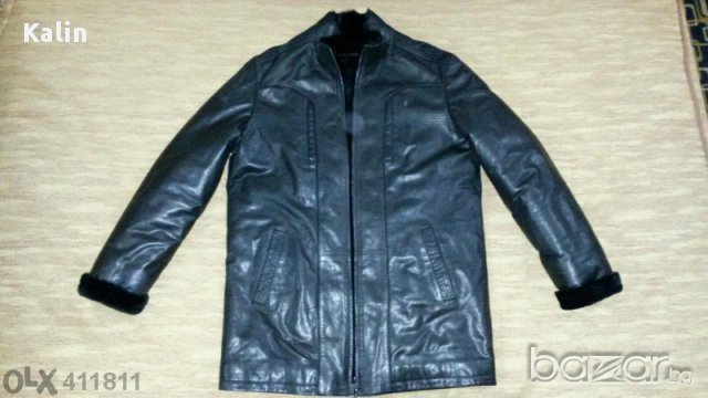 Дизайнерски Черен кожен Кабан, снимка 3 - Якета - 11916795