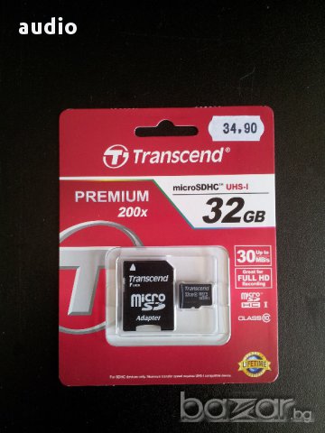 Продавам карта памет Transcend 32GB microSDHC , снимка 1 - Карти памет - 11336270