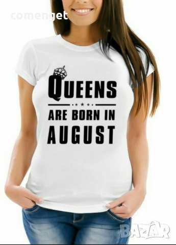 УНИКАЛЕН ПОДАРЪК! Дамски топ QUEENS ARE BORN IN с месец ПО ТВОЙ ИЗБОР!, снимка 2 - Тениски - 16865996