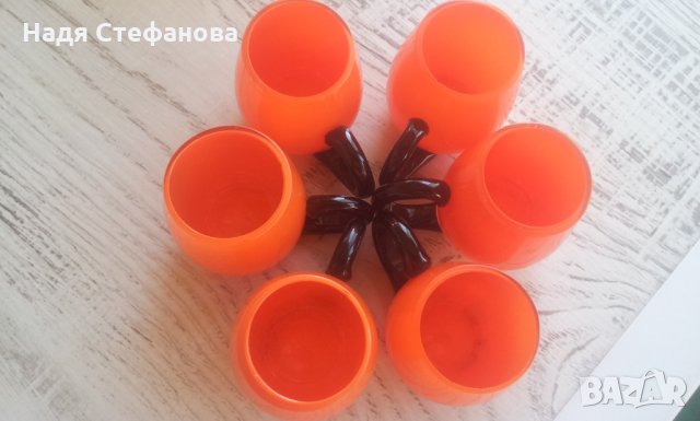 Малки халбички за концентрат оранжеви 40мл 6 бр комплект, снимка 3 - Чаши - 26160744