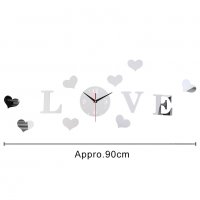 4 цвята 3D сърца LOVE самозалепващ огледален стенен часовник уникален атрактивен дизайн  , снимка 5 - Стенни часовници - 23834818
