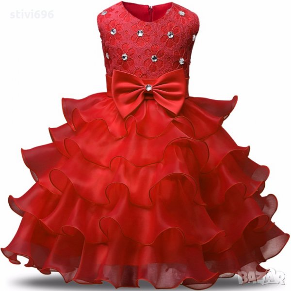 Детска рокля кристали червена ново. 7-8 години.налична, снимка 1