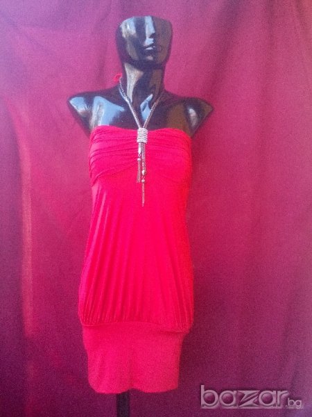 Червена еластична туника/рокля с верижки S, снимка 1