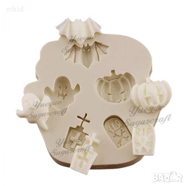 Halloween Хелоуин дух прилеп тиква ковчег силиконов молд форма декорация украса фондан торта мъфини, снимка 1