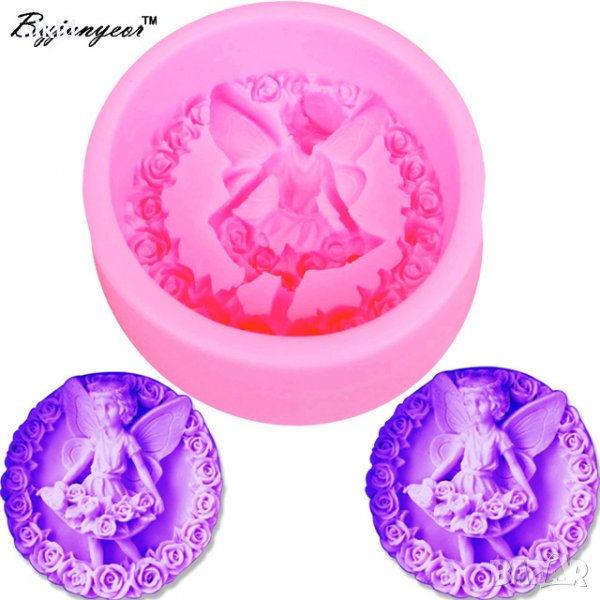 Момиченце фея ангел във венец от рози дълбок силиконов молд форма фондан гипс тесто шоколад сапун , снимка 1