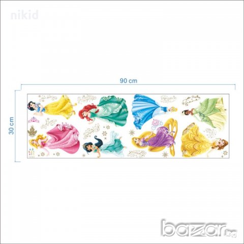 8 принцеси Белл Пепеляшка Ариел Рапунцел Жасмин Снежанка Аврора стикер лепенка за стена детска стая , снимка 3 - Други - 21158844