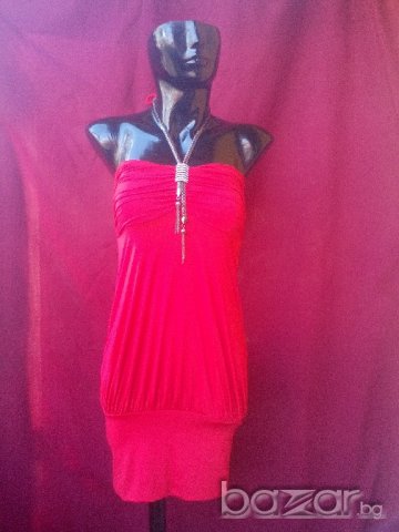 Червена еластична туника/рокля с верижки S, снимка 1