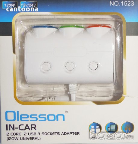 Разклонител на запалка 3 гнезда + 2 USB Olesson, снимка 2 - Аксесоари и консумативи - 9453754