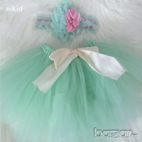 Светло зелена туту пола пачка поличка пачка и лента с пандела за глава за бебе фотосесия фото декор