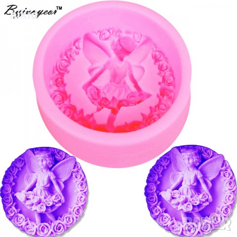 Момиченце фея ангел във венец от рози дълбок силиконов молд форма фондан гипс тесто шоколад сапун 