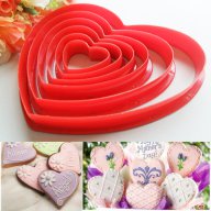 пластмасови резци форми сърце сърца 6 бр за украса бисквитки сладки торта тесто  с фондан шоколад и , снимка 1 - Форми - 16177774