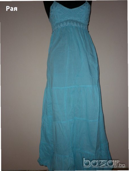 Синя дълга  рокля 100 % памук , снимка 1