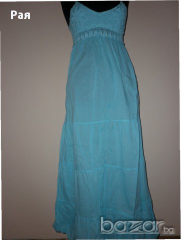Синя дълга  рокля 100 % памук , снимка 1 - Рокли - 15873065