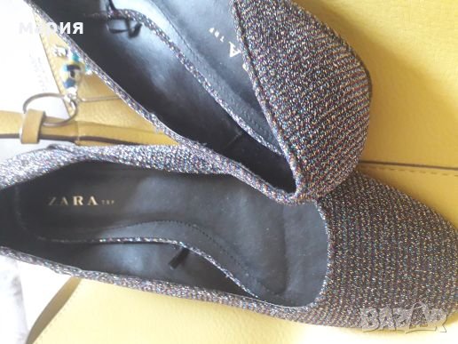 Zara блестящи обувки с нисък ток, снимка 2 - Дамски ежедневни обувки - 25513848