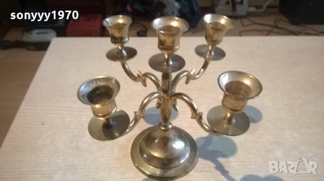 свещник за 5 свещи-масивен-мед/месинг-20х18х18см, снимка 3 - Антикварни и старинни предмети - 23992789
