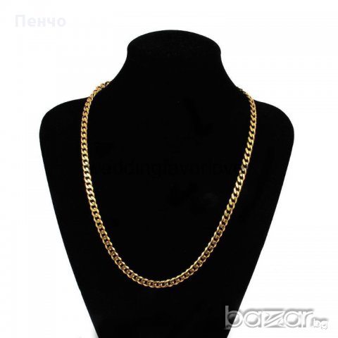 Позлатен мъжки дамски ланец колие злато 7mm50см бижутерия, синджир, снимка 3 - Колиета, медальони, синджири - 19096566
