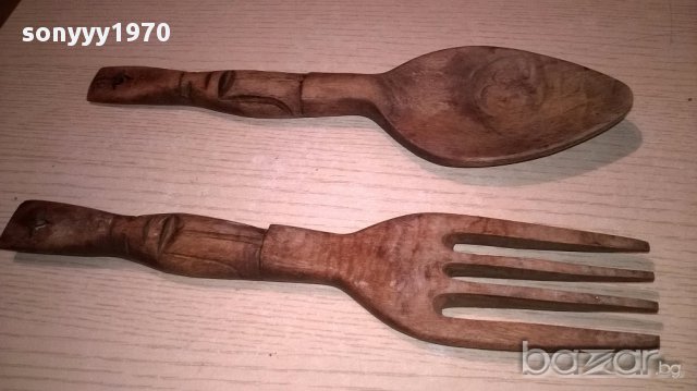 Перуански дървени прибори-резба-31х9см-внос швеицария, снимка 5 - Антикварни и старинни предмети - 17629408