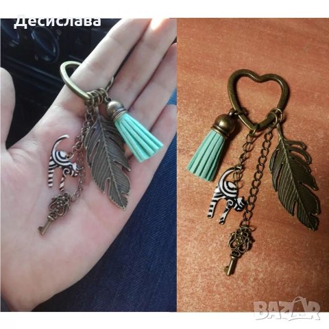 Винтъдж ключодържател с котка, пискюл и ключ, снимка 6 - Други - 24940024