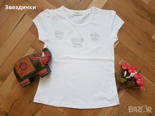 Тениска 3 пеперудки с камъни - 98,110 см./11603/, снимка 1 - Детски тениски и потници - 21862106