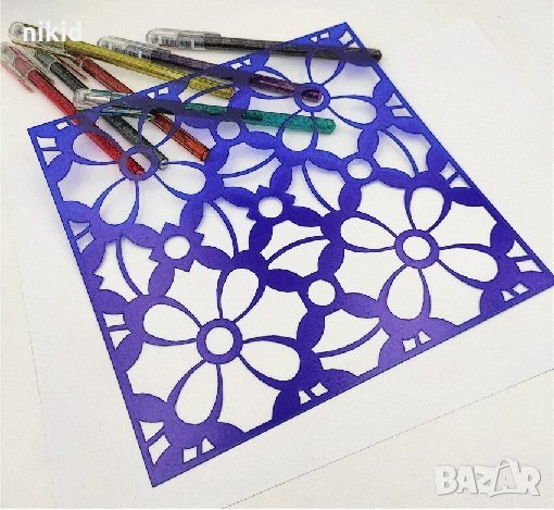 Големи цветя в квадрати стенсил шаблон спрей за торта украса кекс декорация с пудра захар и боя