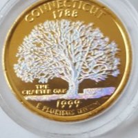 State Quarter GOLDEN PLATE 25 cents 1999 год. CONNECTICUT-1788 UNC, снимка 1 - Нумизматика и бонистика - 19323412