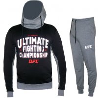 Спортен екип UFC, черен със сиво, памук и ликра, с качулка.Арт. №:1566, снимка 1 - Спортни дрехи, екипи - 23315391