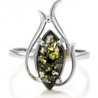 Сребърен пръстен със зелен кехлибар, Родиево покритие, снимка 4 - Пръстени - 25337782