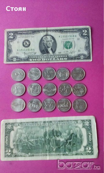  25 цента с герба на 6 щата $2 банкнота, Реплика на $ от 1798 и 1870 г., снимка 1