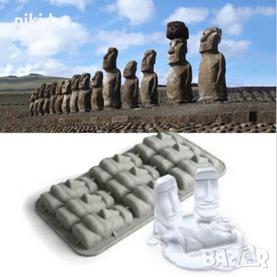 статуи моаи от Великденския остров Пасха скулптури дълбок силиконов молд калъп форма фондан гипс сап, снимка 1