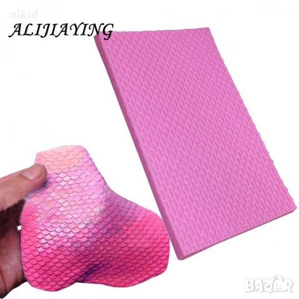 Голяма текстура имитация люспи риба русалка силиконов молд форма за фондан украса торта декорация , снимка 1