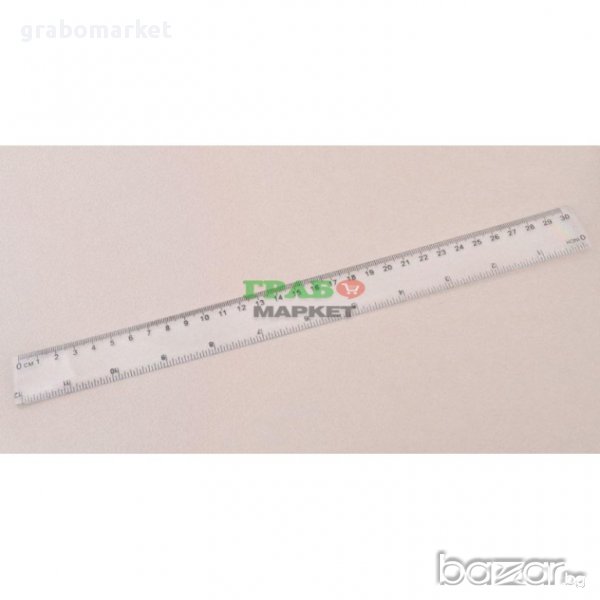 Прозрачна линия, оразмерена в инчове и сантиметри. Изработена от PVC материал. Дължина - 30 см, снимка 1