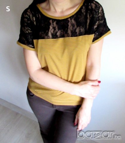 Дамска блуза с дантела в жълто, снимка 3 - Корсети, бюстиета, топове - 10785587