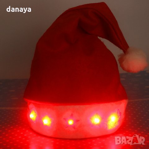 602 Коледна шапка със светещи звездички светеща парти шапка 37см, снимка 2 - Шапки - 23319668
