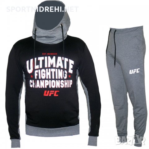 Спортен екип UFC, черен със сиво, памук и ликра, с качулка.Арт. №:1566