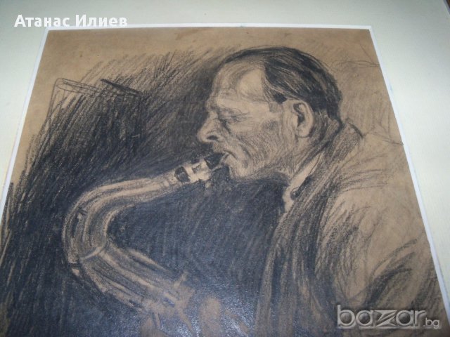 Стара графика "Мъжът със саксофона", снимка 4 - Картини - 14148752