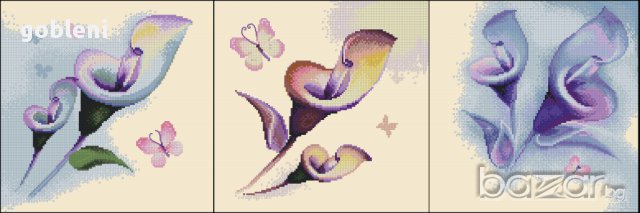 гоблен - комплект  ТРИПТИХ "НЕЖНИ КАЛИ"- Д45;размери/45*15/см,;46 цвята;