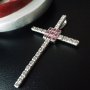  Голям  сребърен кръст с бели и розови циркони, снимка 1 - Колиета, медальони, синджири - 25550261