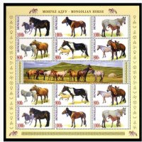 Блок марки Монголски коне, Монголия, 1999, ново,, снимка 1 - Филателия - 22441577