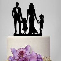 Семейство с 2 момичета сватбен черен твърд топер украса табела за торта сватба декор украса, снимка 1 - Други - 25367070