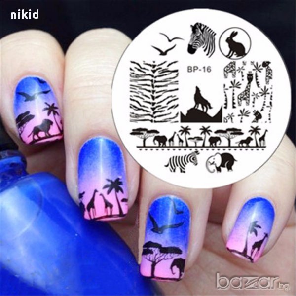 кръгъл Шаблон зебра вълк зоопарк  за щампа печати за нокти плочка оригинал BORN PRETTY BP-16, снимка 1