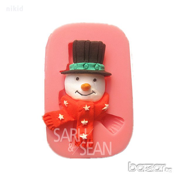малък снежен човек с шал форма силиконова украса торта фондан шоколад и др., снимка 1