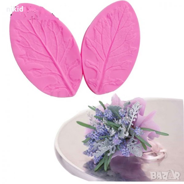 Стрък релефно дълго листо силиконов молд вейнър вайнър 2 части украса декор фондан шоколад торта др., снимка 1