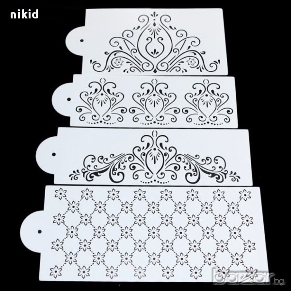 4 бр шаблон стенсил спрей за торта украса кекс декорация с пудра захар, снимка 1